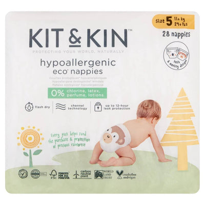 Kit and Kin Size 5 Junior Eco Disposable Nappies - 28 pack Multi Pack: 1 disposable nappies size 5 Earthlets