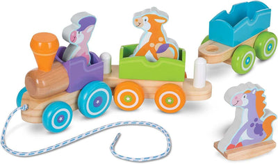 Melissa & Doug Pull along Wooden Train with Rocking Farm Animals Multi-Colour Earthlets